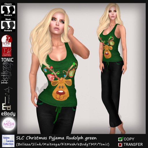 SLC Christmas Pyjama Rudolph green