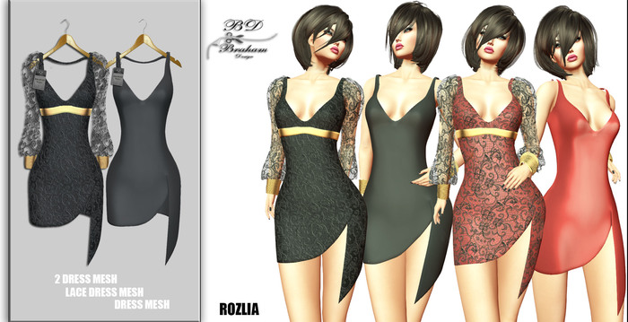 Braham Design Rozlia Black Lace 2 Dress Mesh
