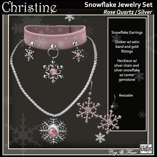 C&F Snowflake Jewelry - Rose Quartz Silver