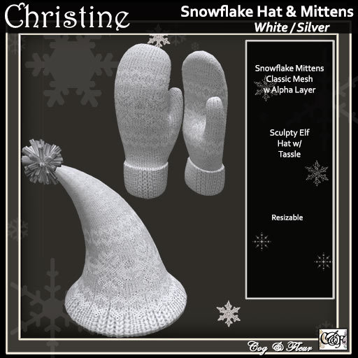 C&F Snowflake Elf Hat & Mittens - White