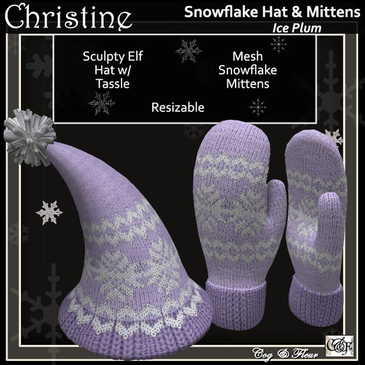 C&F Snowflake Elf Hat & Mittens - Ice Plum