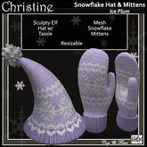 C&F Snowflake Elf Hat & Mittens - Ice Plum