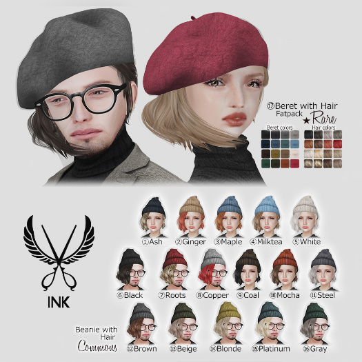 [INK] Beanie with Hair :Beige -13