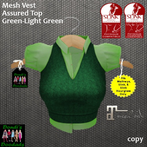 Dondi's Doodads Mesh Vest Assured Top Green-Light Green