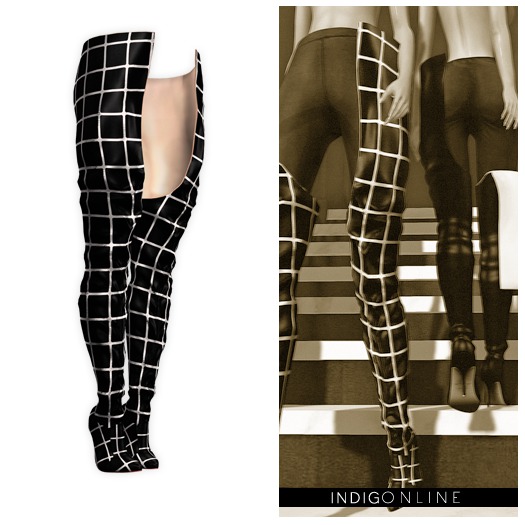 Indigo - Ysa Satin Extreme Boots in Grid Stitch