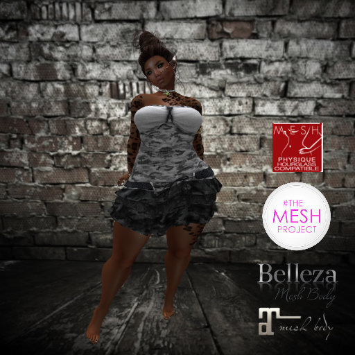 *B.O,C* black and white camo STRAPLESS BELT MESH DRESS