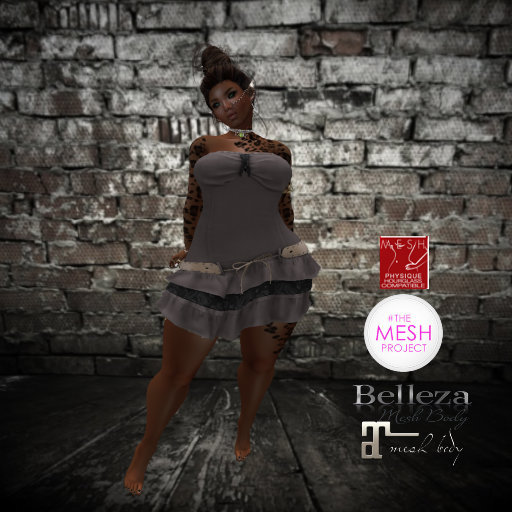 *B.O,C* GRAY STRAPLESS BELT MESH DRESS