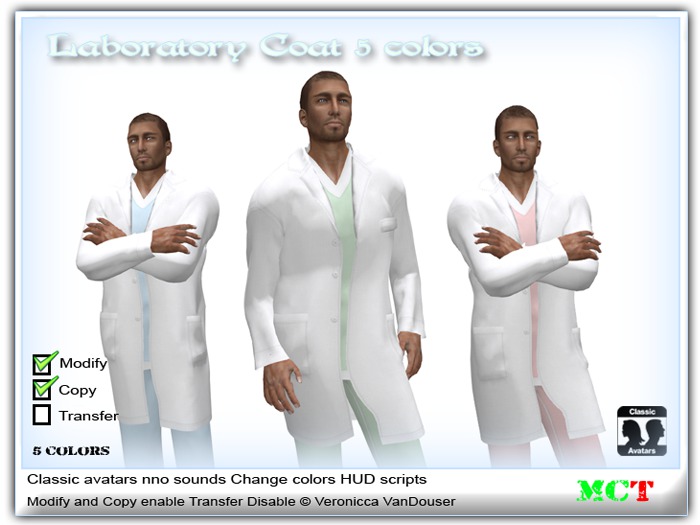 Lab Coat Color In Second Life Marketplace - Laboratory Coat (Men) 5 colors