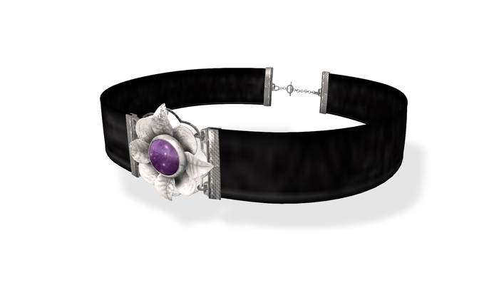 OPEN COLLAR VELVET CHOKER SILVER V2