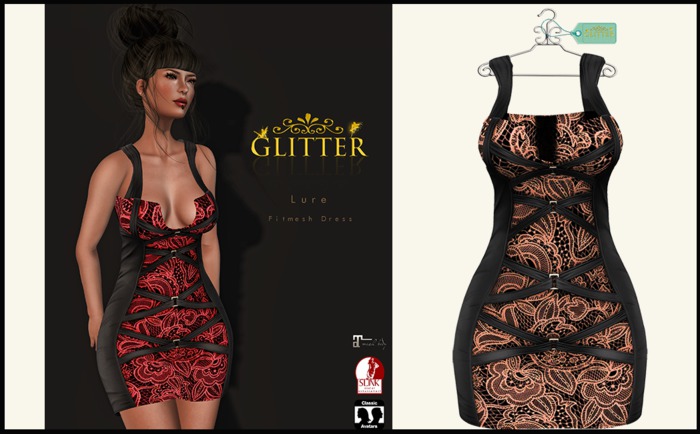 *GLITTER* LURE FITMESH DRESS BODY MESH & STANDARD LACE RUSTY