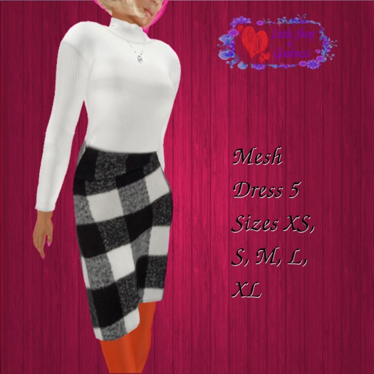White Turtleneck Sweater And Tartan Skirt In One Piece MESH DEMO