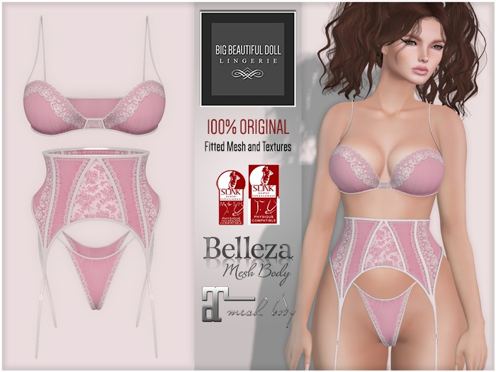 BigBeautifulDoll - JEZEBEL "Cute" Mesh Lingerie - Pink - Maitreya Belleza Slink Valentine's Day
