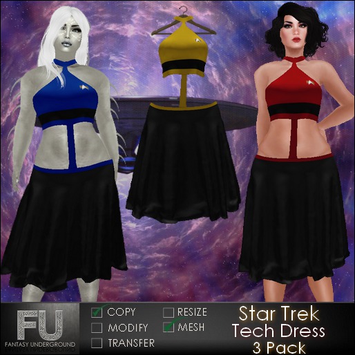 Second Life Marketplace - Star Trek Tech Dress 3-Pack * Blue Red Gold *  Sexy Mesh Dress Uniform