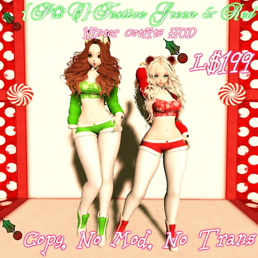{P❀C}Festive Green & Red Winter Outfits HUD