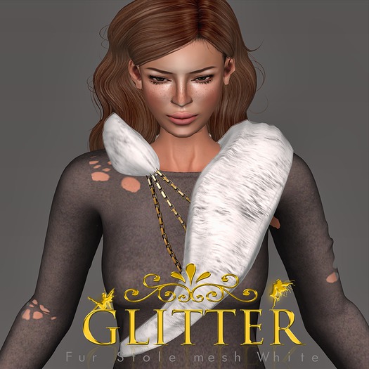 GLITTER - FUR STOLE mesh White