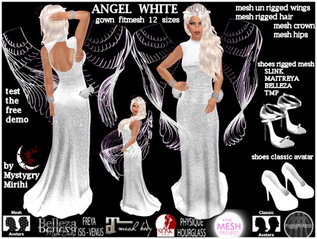 Second Life Marketplace - DEMO free Angel gold black white gown fitmesh