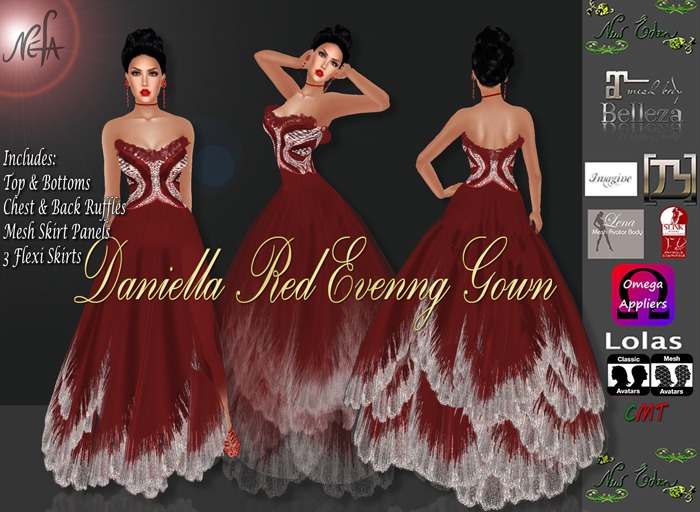 New Eden 120 Daniella Red Gown - 3 Dresses in 1 - with System Layers & Appliers