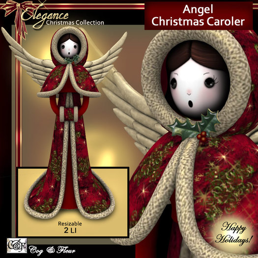 C&F Angel Caroler Figurines - Burgundy Floral 2 LI