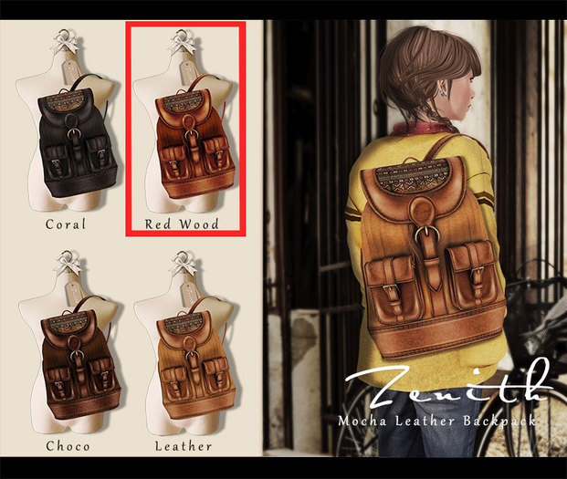 =Zenith=Mocha Leather Backpack (Red Wood)