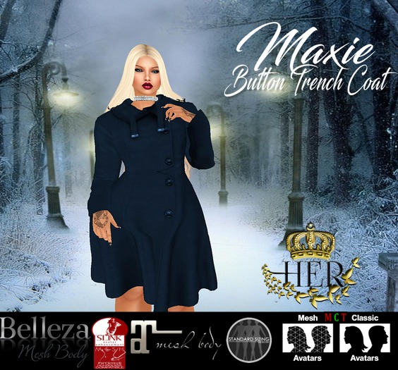 {CB} MAXIE BUTTON TRENCH COAT-BLUE