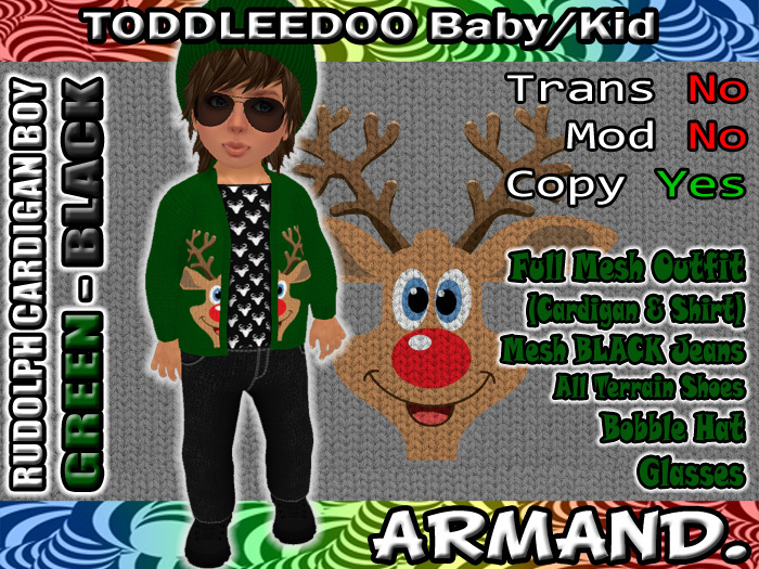 --ARMAND-- RUDOLPH CARDIGAN BOY - GREEN-BLACK