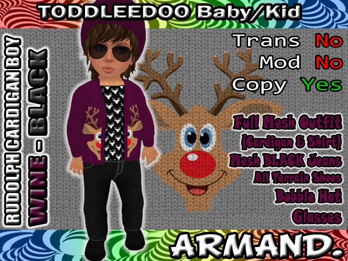 --ARMAND-- RUDOLPH CARDIGAN BOY - WINE-BLACK