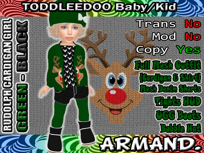 --ARMAND-- RUDOLPH CARDIGAN GIRL - GREEN-BLACK
