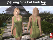 [S] Long Side Cut Tank Top Green