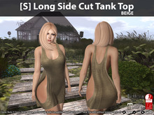 [S] Long Side Cut Tank Top Beige