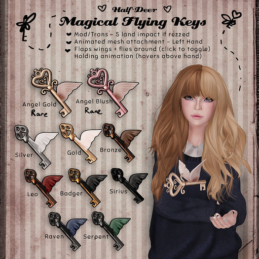 +Half-Deer+ Magical Flying Key - Angel Gold RARE