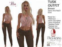 *BSASSY* TUSK JEANS BROWN AND PEACH SHIRT