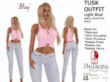 *BSASSY* TUSK JEANS LIGHT BLUE AND SHIRT PINK