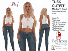 *BSASSY* TUSK JEANS MED BLUE AND WHITE SHIRT
