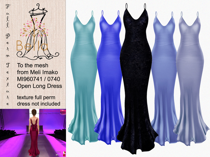 BELLA texture full perm -MI960740 M - Open Long Dress blues