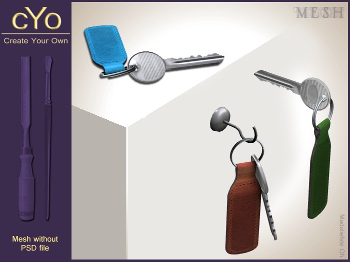 cYo Leather Key Ring with Key, 7 meshes, material and textures