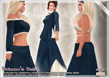 [V/W] Drienna in Blue - Medieval Fantasy Gown Outfit w/ skirt, crop top, blouse in Fitmesh, Slink, Maitreya, Belleza...