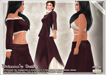 [V/W] Drienna in Maroon - Medieval Fantasy Gown Outfit w/ skirt, crop top, blouse in Fitmesh, Slink, Maitreya, Belleza