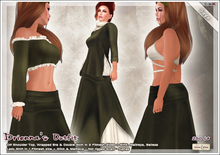 [V/W] Drienna in Sage - Medieval Fantasy Gown Outfit w/ skirt, crop top, blouse in Fitmesh, Slink, Maitreya, Belleza...