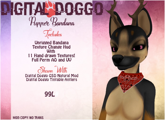 [Digital Doggo] Pupper Bandana (Wear/Add)