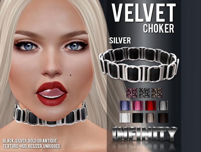 !NFINITY Velvet Choker - Silver (wear to unpack)