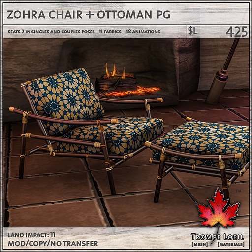 Trompe Loeil - Zohra Chair + Ottoman PG [mesh]