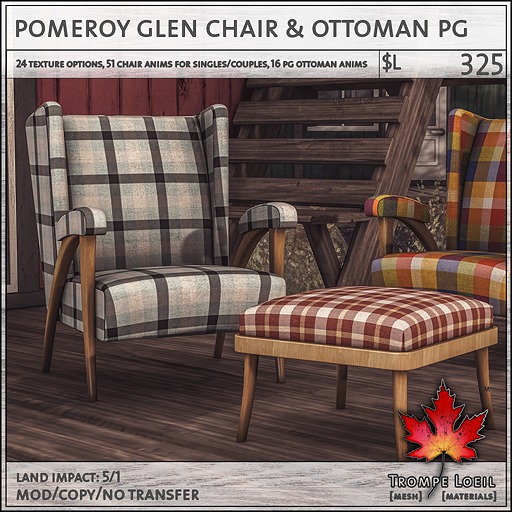 Trompe Loeil - Pomeroy Glen Chair & Ottoman PG V1.1 [mesh]