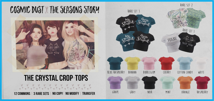 [Cosmic Dust] Crystal Crop-Tops RARE Set 3-Noir M