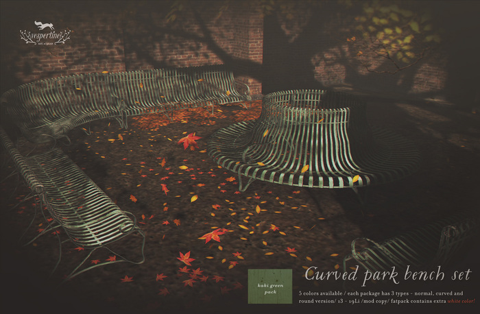 {vespertine}-curved bench set /kaki green