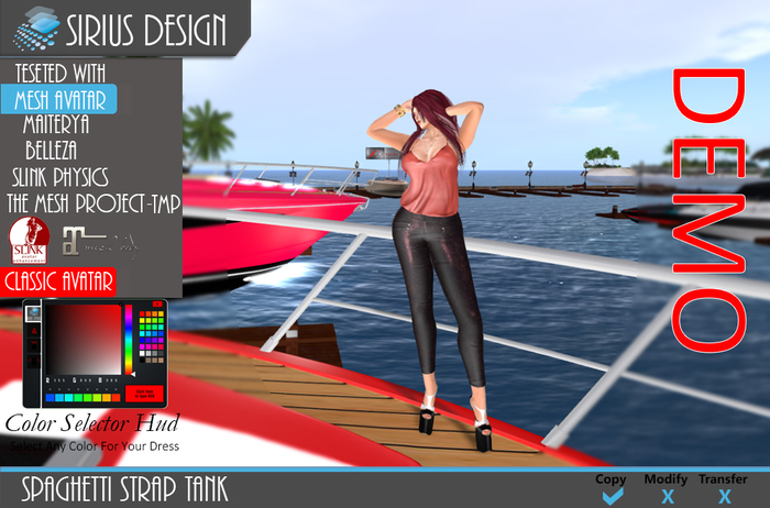 Sirius Design Spaghetti Strap Tank  With Hud ALL DEMOS Boxed