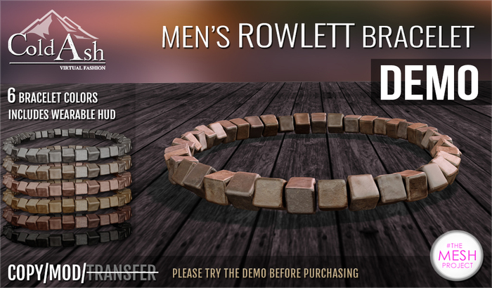 {COLD-ASH} DEMO Mens MESH ROWLETT Bracelet