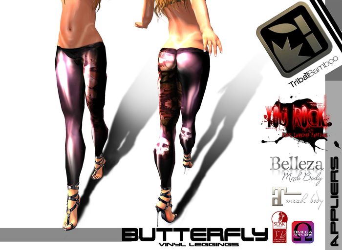 * TRIBAL BAMBOO * Liquid Vinyl / PVC Leggings - YOU ROCK! BUTTERFLY