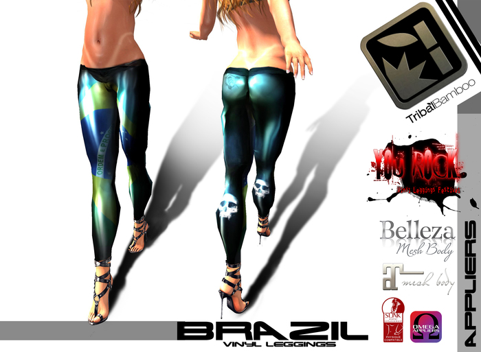 * TRIBAL BAMBOO * Liquid Vinyl / PVC Leggings - YOU ROCK! BRAZIL