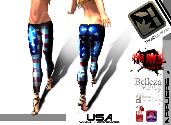 * TRIBAL BAMBOO * Liquid Vinyl / PVC Leggings - YOU ROCK! USA