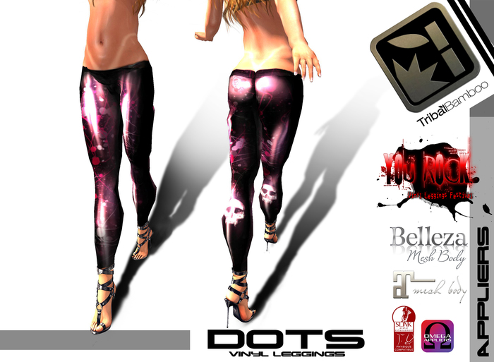 * TRIBAL BAMBOO * Liquid Vinyl / PVC Leggings - YOU ROCK! DOTS